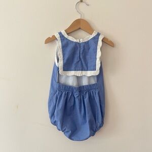 DONDOLO EUC Chambray Blue Sailor Back Heirloom Bubble w/ Scalloped Trim Detail
